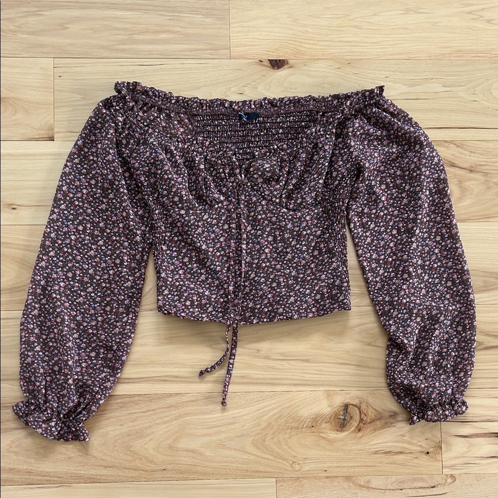 Papaya Floral Off Shoulder Long Sleeve Size S